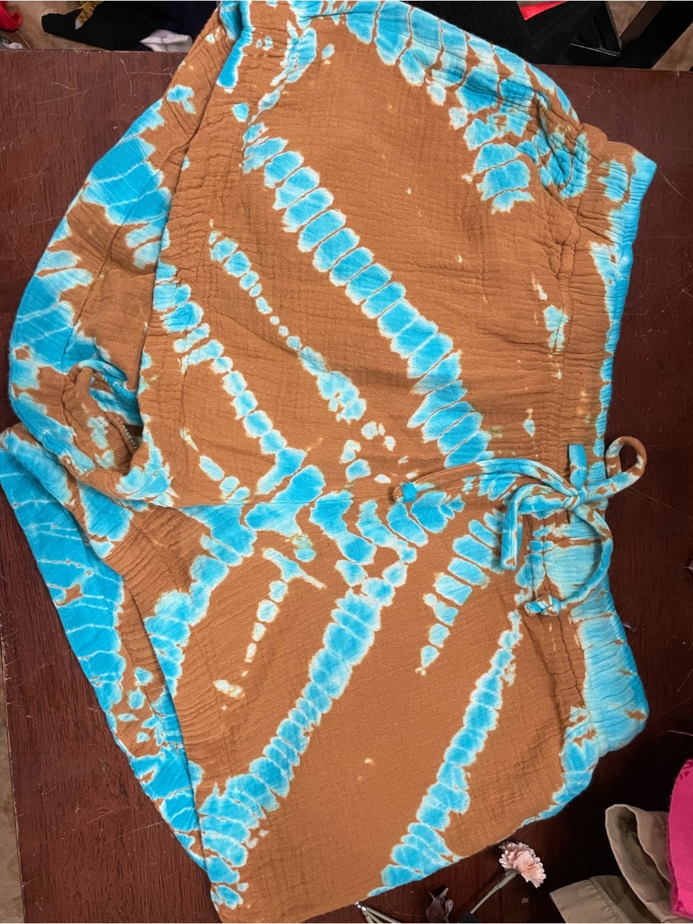 Tie-Dye Cargo Shorts in Brown & Turquoise